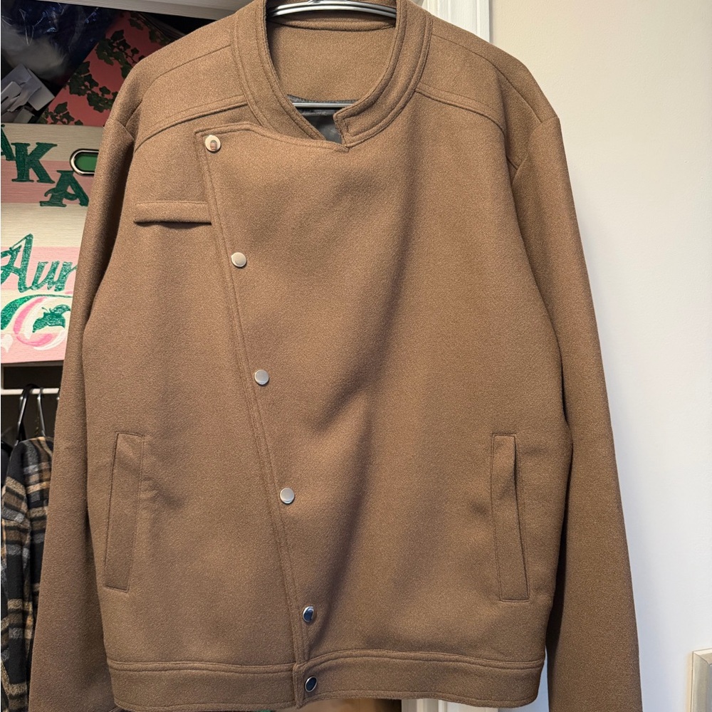 Men's Tan Asymmetrical Bomber Jacket